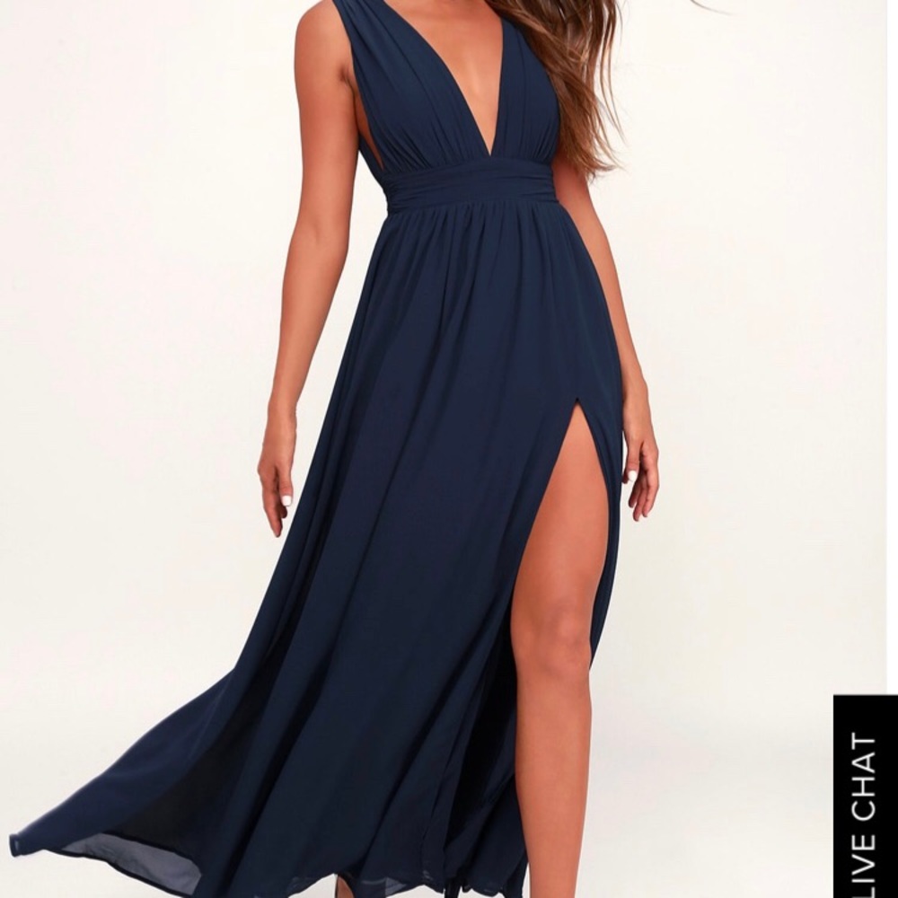 LULUS HEAVENLY HUES NAVY BLUE MAXI DRESS